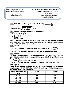 Đề thi học sinh giỏi cấp thành phố lớp 9  THCS (năm 2014  2015 môn Toán